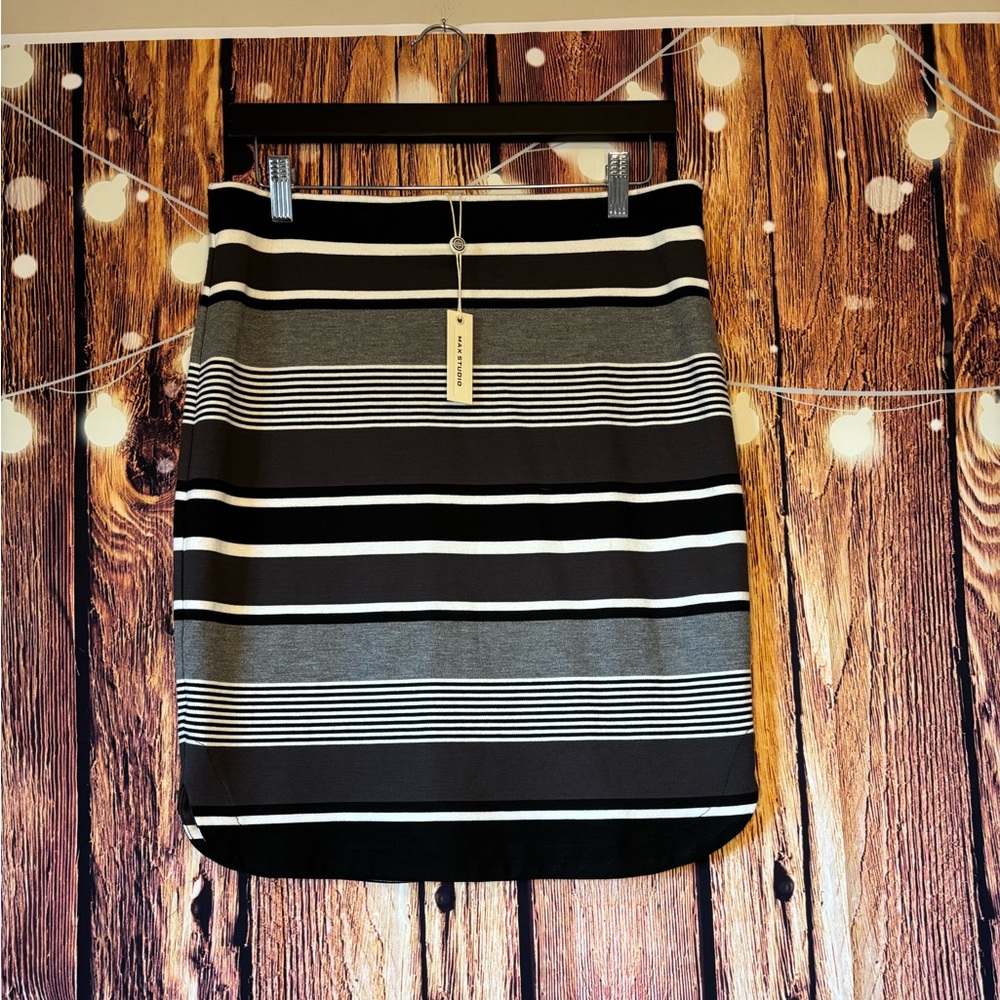 Max Studio Black and Gray Striped Pencil Skirt